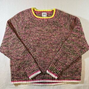 John + Jenn Pink and Green Neon Chunky Knit Cropped Sweater